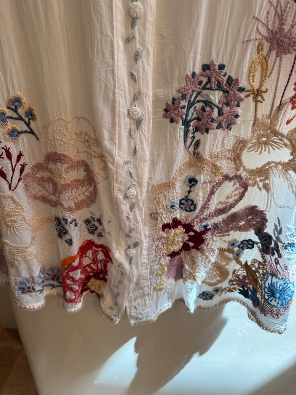 Johnny Was White Embroidered Floral Button-Down Blouse Size Small - Picture 7 of 8